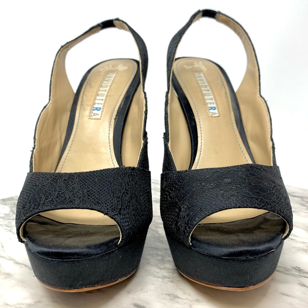 David Tutera Sweetie Black Lace And Satin Peep Toe Slingback 7 Cocktail Evening - Picture 4 of 16